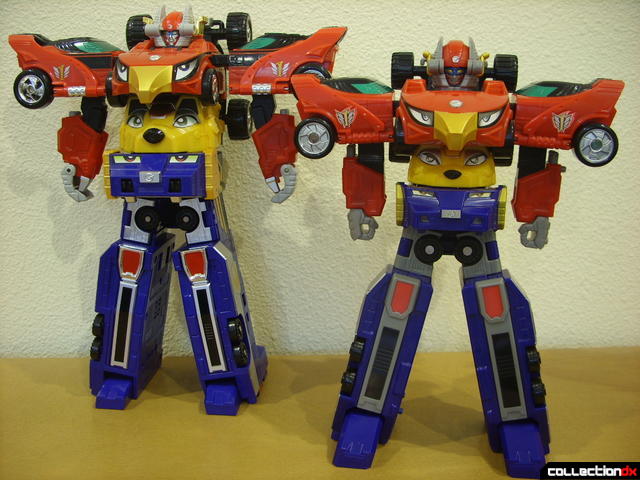 front view- DX Engine Gattai Engine-Oh (L) and High Octane Megazord (R)