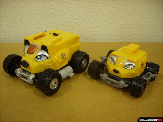 front view- Engine Bear RV (L) and Bear Crawler Zord Attack Vehicle (R)