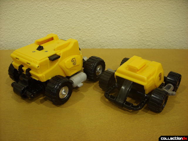 back view- Engine Bear RV (L) and Bear Crawler Zord Attack Vehicle (R)