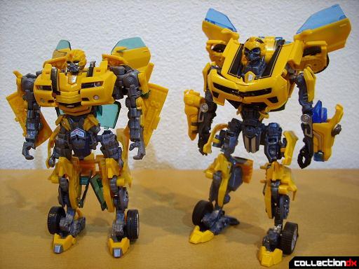 robot mode- Deluxe class 2007 Concept Camaro (L) and Battle Blade Bumblebee (R)(front)