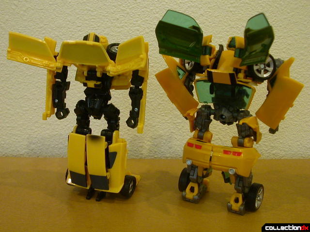 back view- Classic Camaro (left) and Battle Scenes Bumblebee (right)