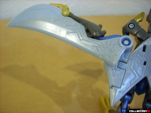 Animated Deluxe-class Autobot Swoop- beast mode (left wing detail, dorsal angle)