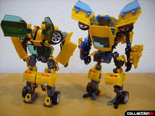 robot mode- Deluxe class 2007 Concept Camaro (L) and Battle Blade Bumblebee (R)(back)