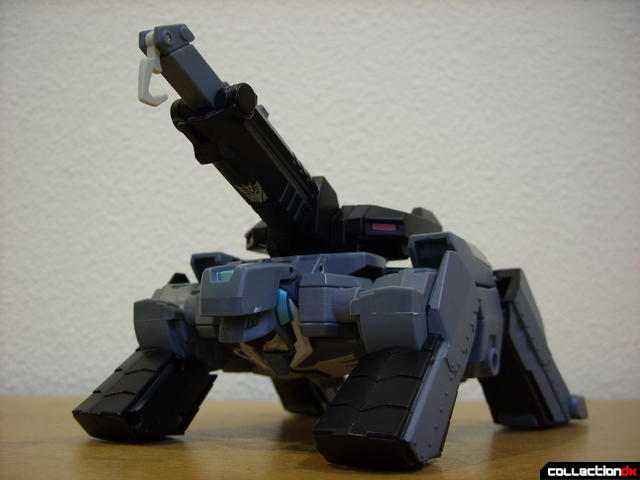 Animated Voyager-class Decepticon Shockwave- crane mode (dramatic angle)